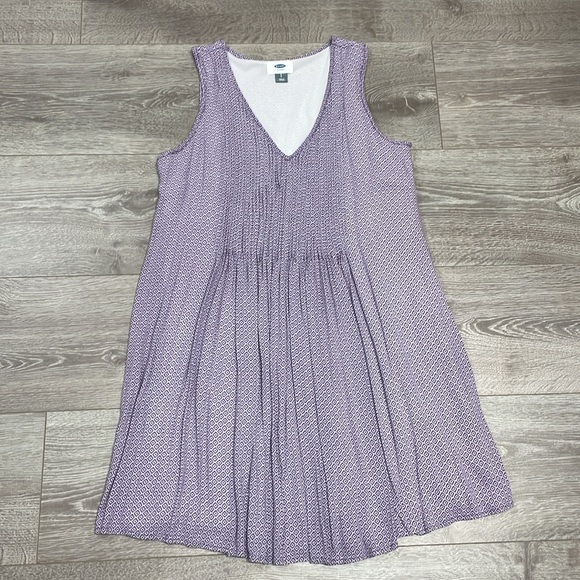 Old Navy Pleated Crepe Purple and White Print Sleeveless Dress S P - Picture 8 of 14